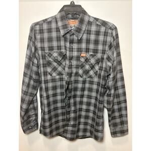 Dixxon Men’s M The Backroad Plaid Button-Up Shirt Black Gray White Flannel